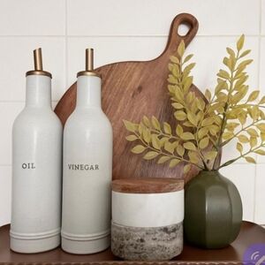 New Hearth&Hand Stoneware Oil & Vinegar Set - Light GrayStone With Copper Spout